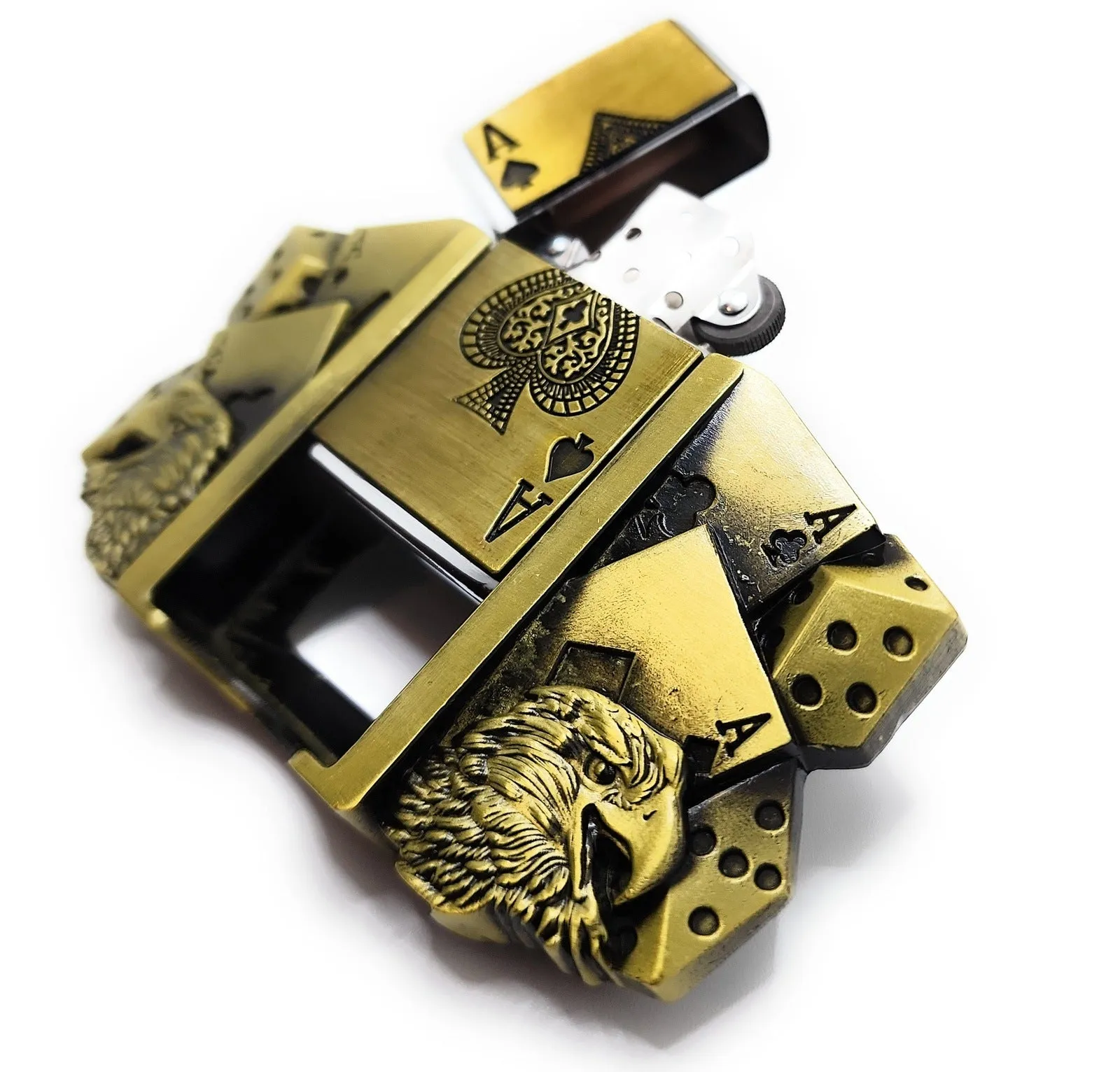 Aces Dice Eagles Lighter Belt Buckle Lighter Holder WITH Ace of Spades LIGHTER