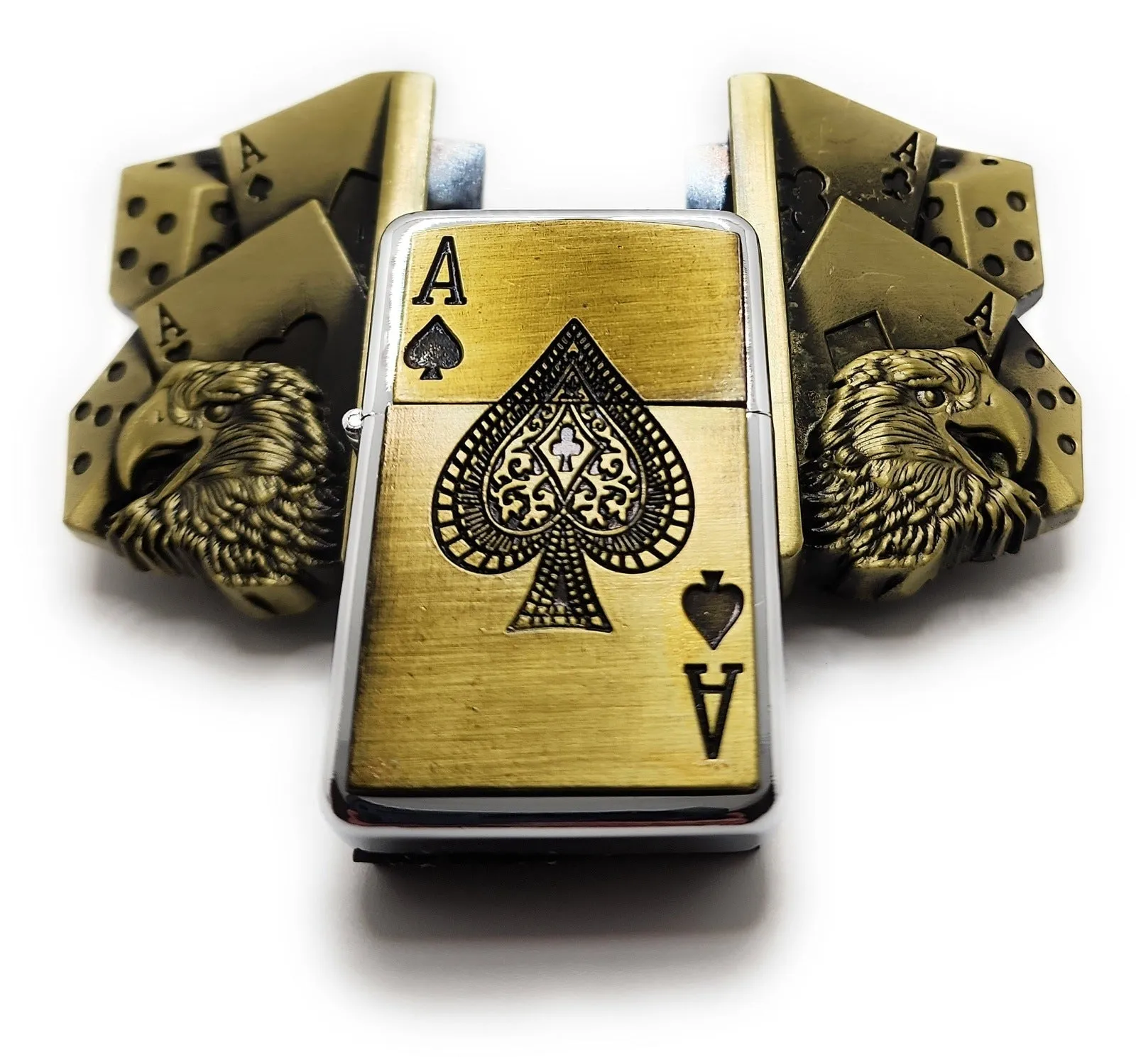 Aces Dice Eagles Lighter Belt Buckle Lighter Holder WITH Ace of Spades LIGHTER