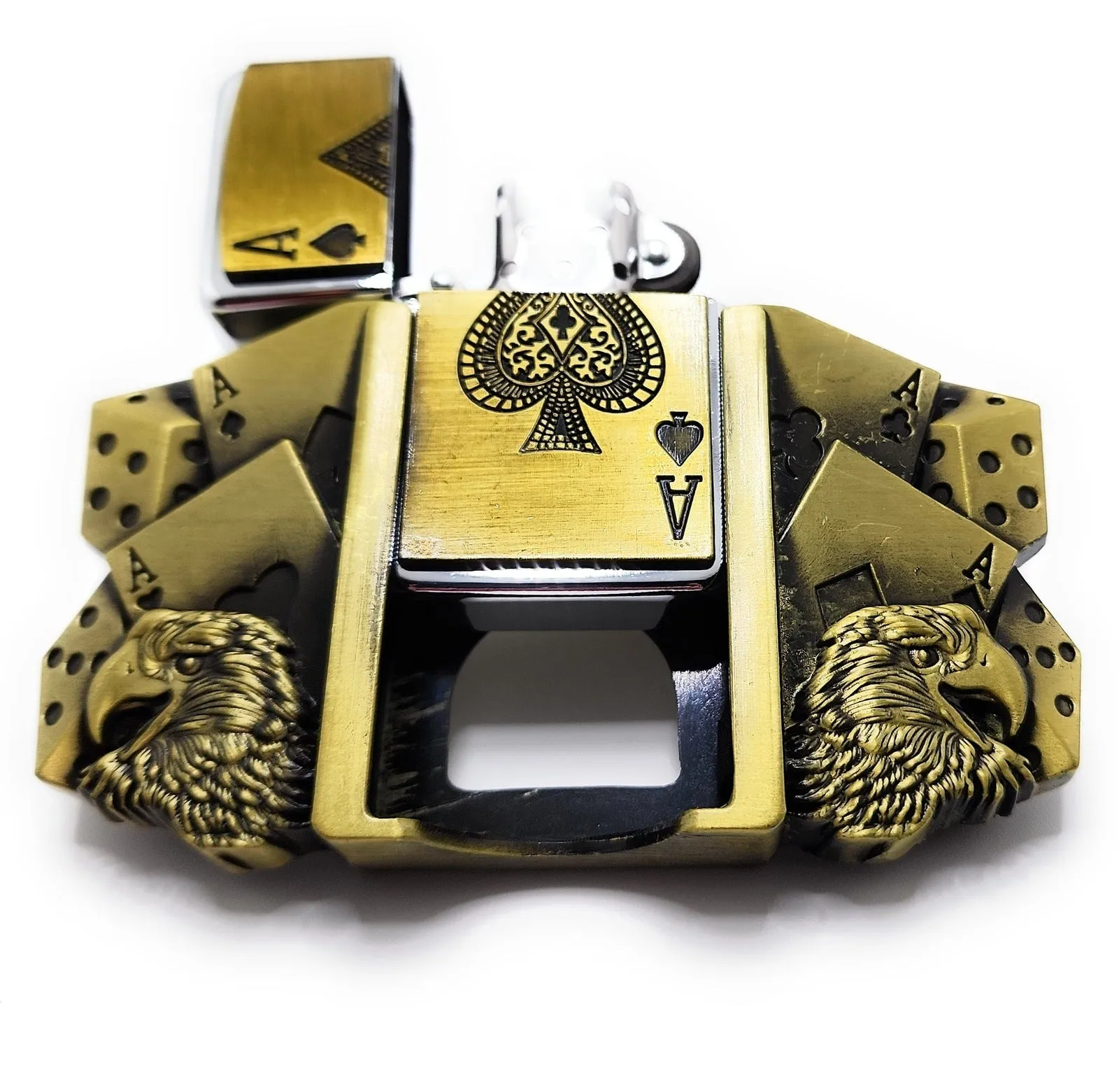 Aces Dice Eagles Lighter Belt Buckle Lighter Holder WITH Ace of Spades LIGHTER