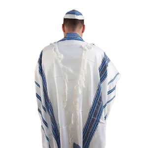 Adam - Cotton Tallit - Blues with Silver on White