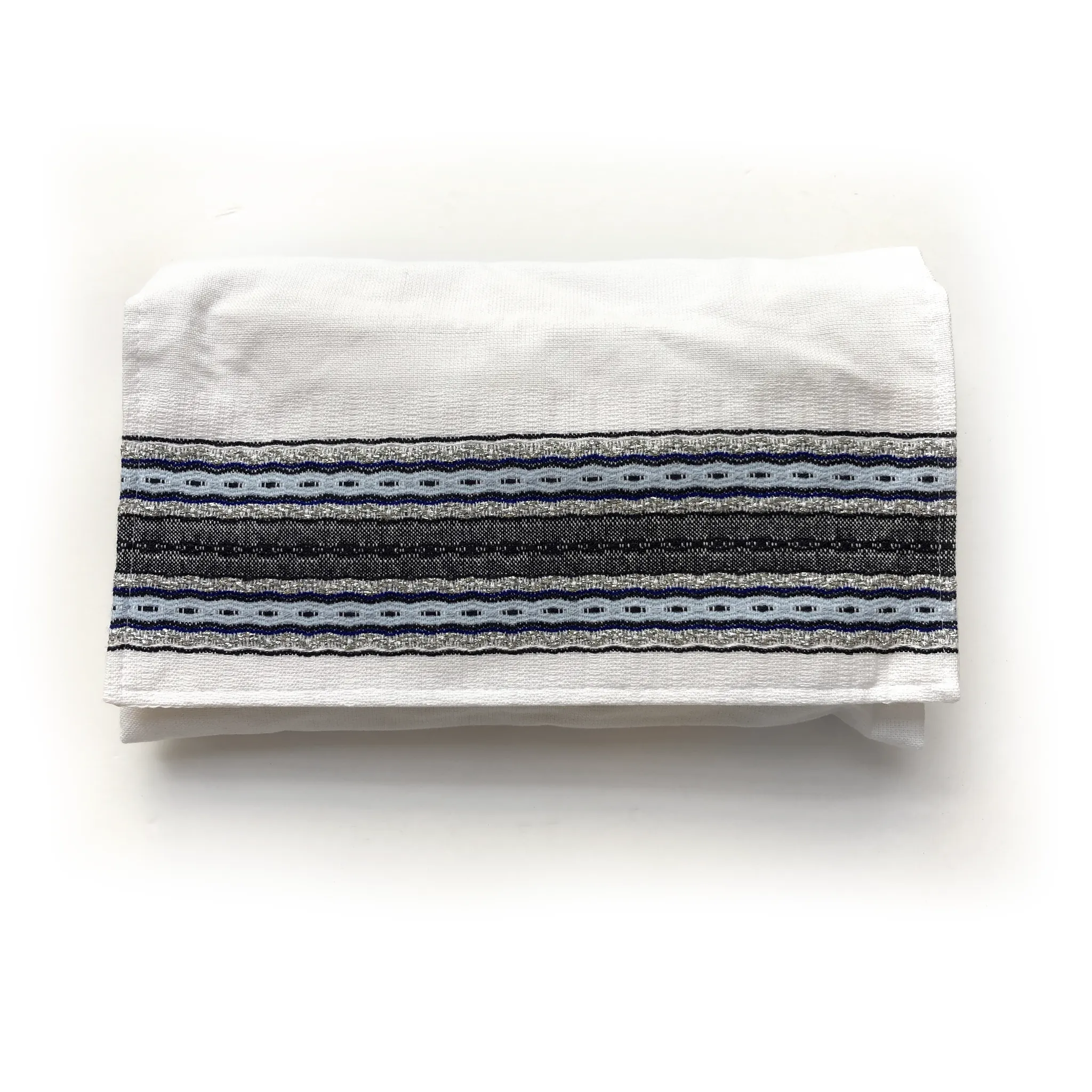 Adam - Cotton Tallit - Blues with Silver on White