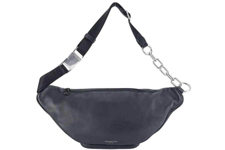 ALEXANDER WANG BLACK LAMBSKIN ATTICA BELT BAG SILVER AND BLACK HARDWARE NO DUST COVER