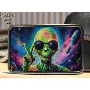 Alien Peace Sign Belt Buckle