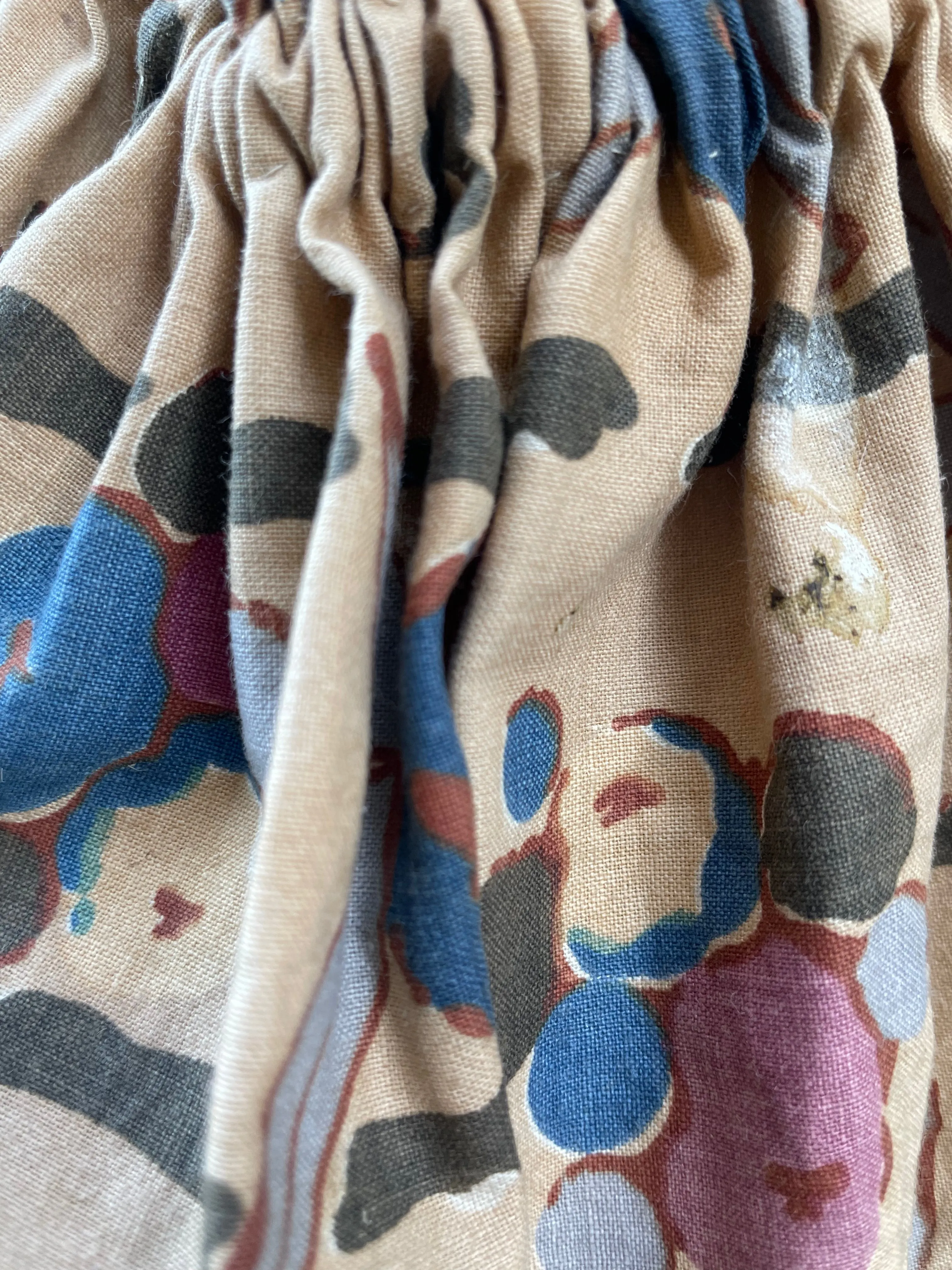 Antique French Printed Cotton Drawstring Bag