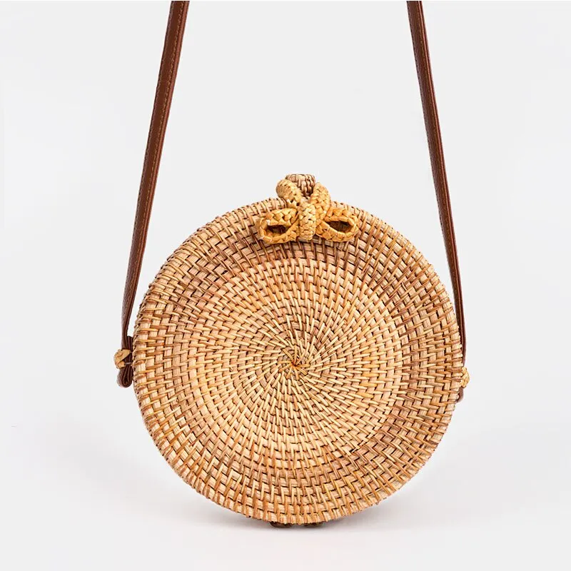 Barabum Round Rattan Summer Straw Crossbody Bag