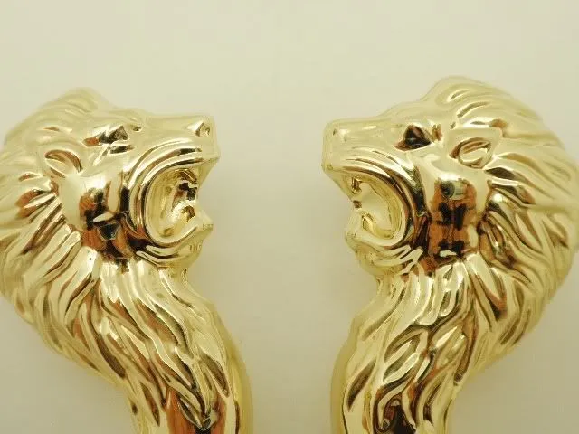 Bassani Designer Lion Earrings 14K Gold Italy