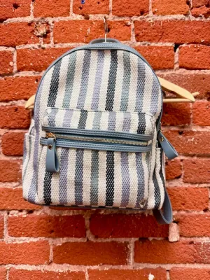 Beach At Bay Canvas Striped Backpack in Blue