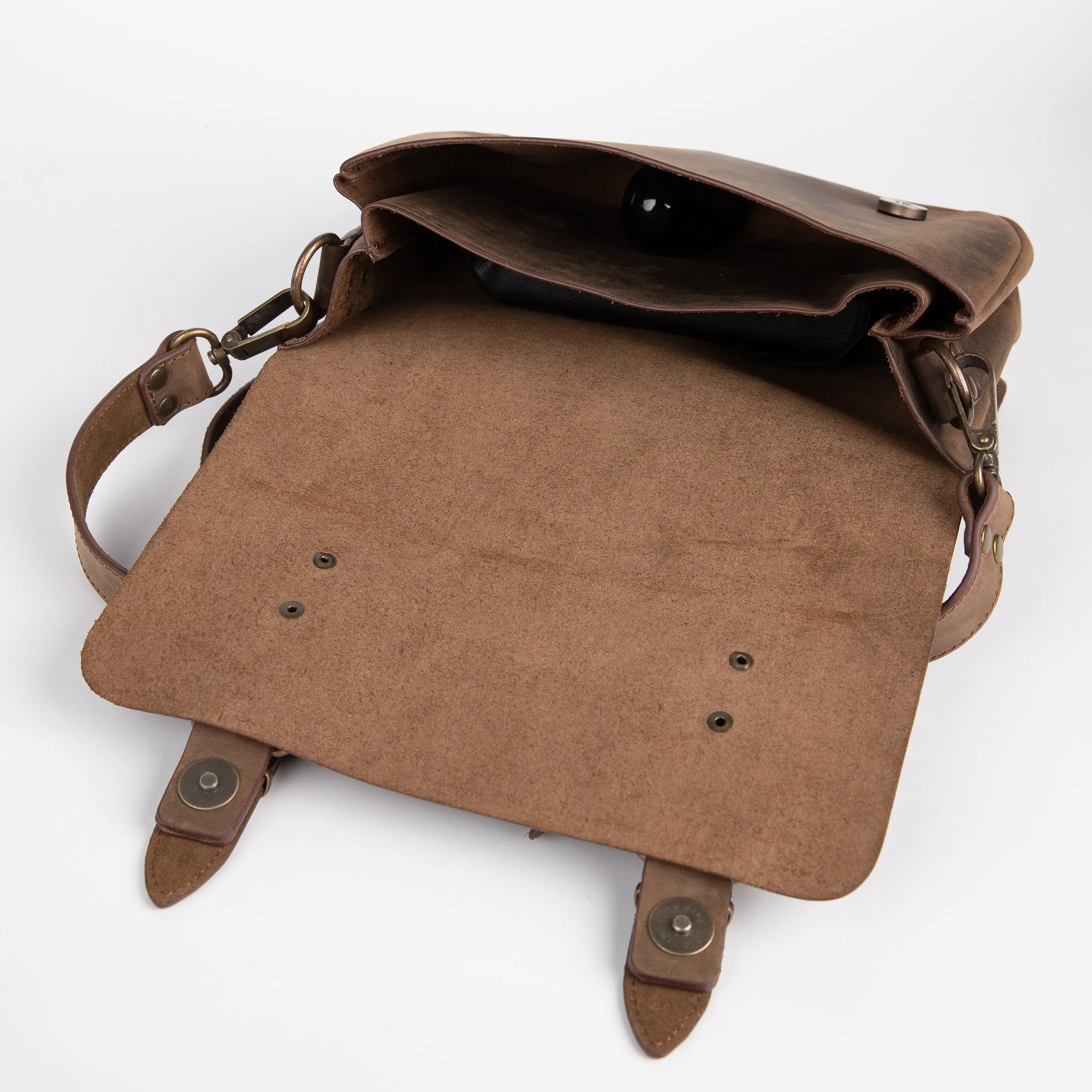 Belt Strap Crossbody Shoulder Bag, Crazy Horse Leather - Brown