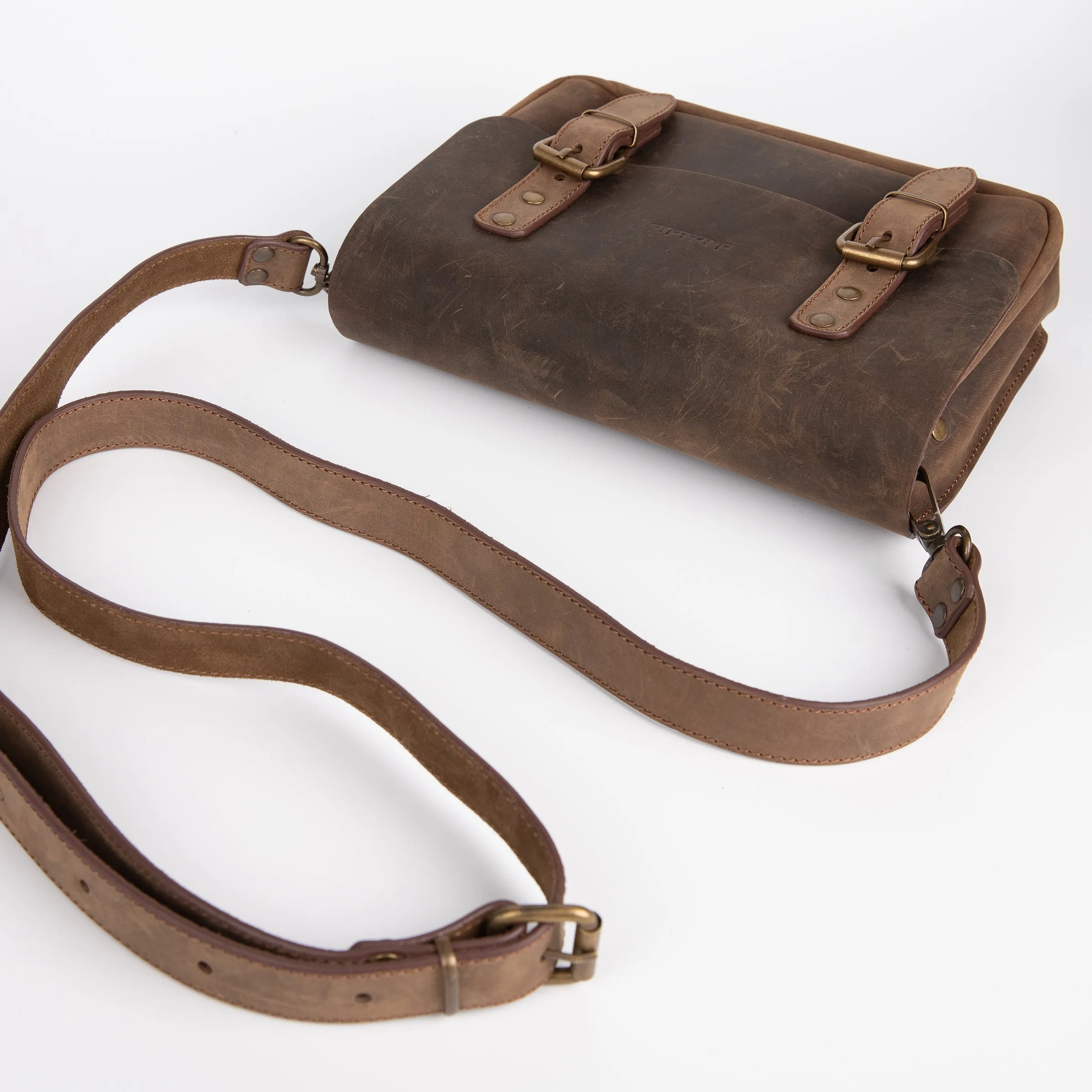 Belt Strap Crossbody Shoulder Bag, Crazy Horse Leather - Brown