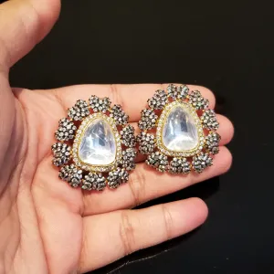 Big Kundan Studs With American Diamond Setting