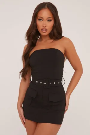 Black Bandeau Self Belt Mini Playsuit - Juni