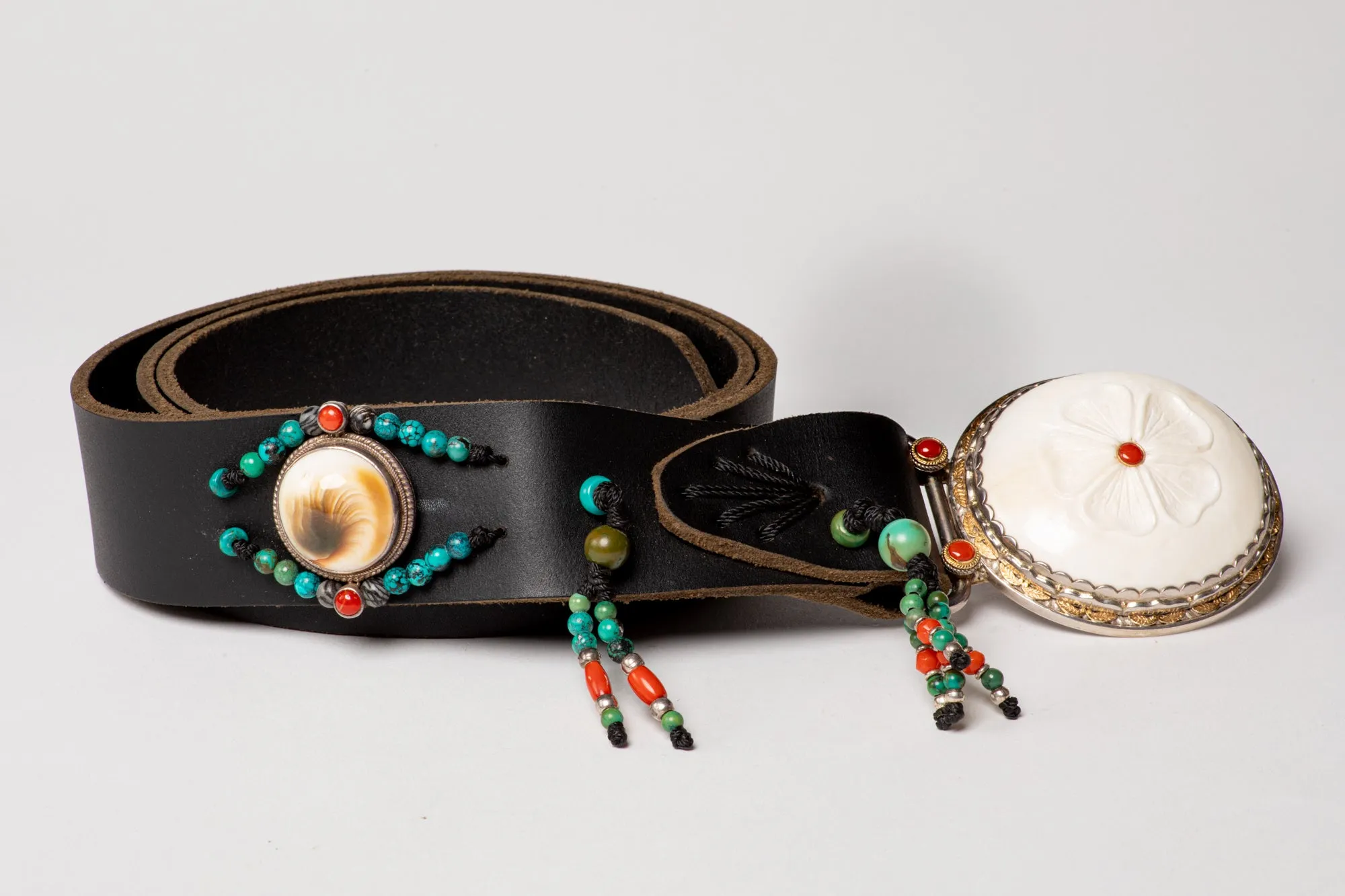 Black leather belt with Shiva eye buckle