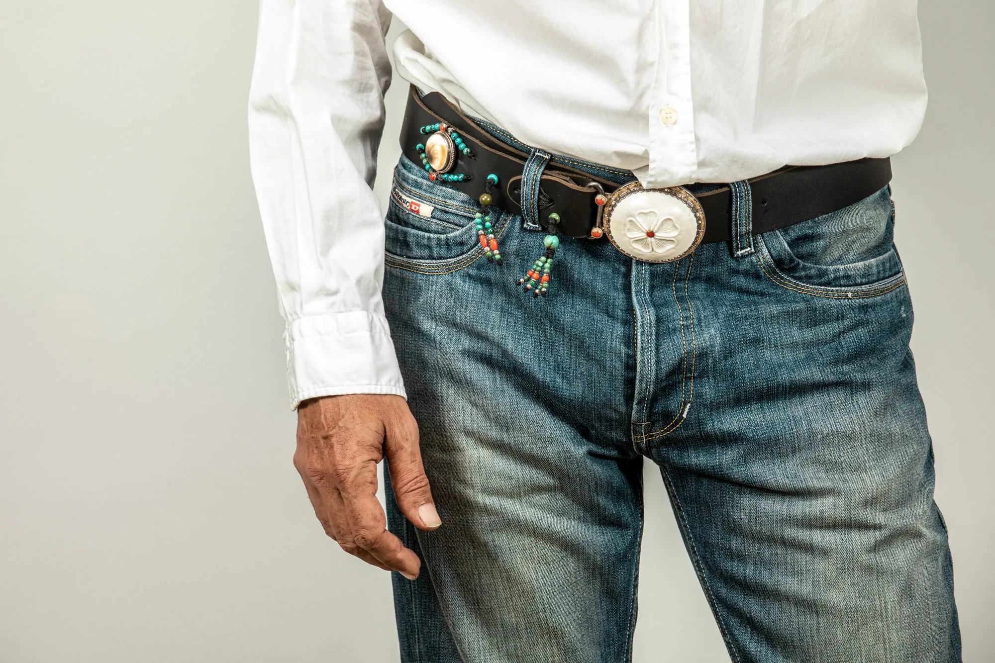Black leather belt with Shiva eye buckle