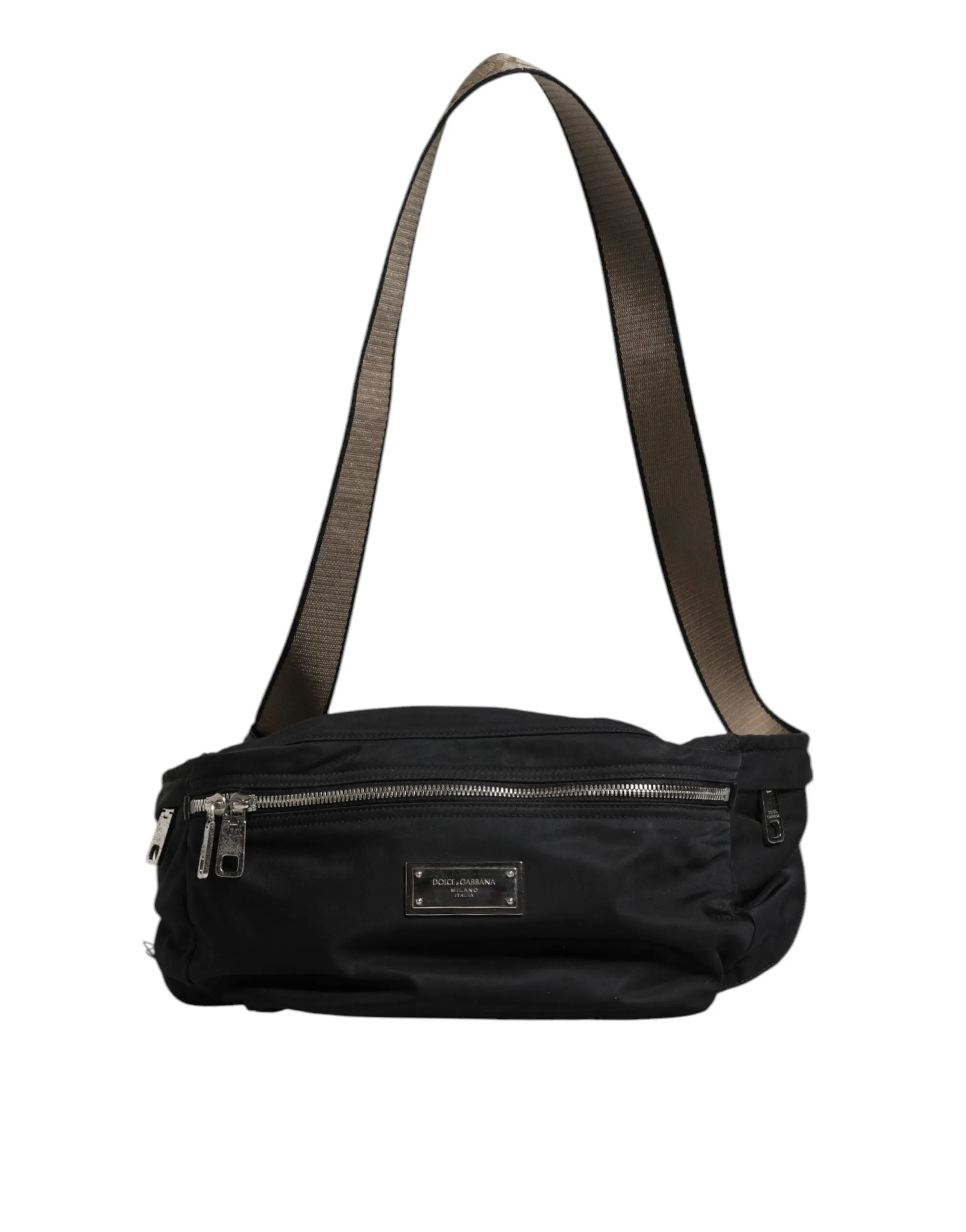 Black Nylon Logo Plaque Belt Waist Fanny Pack Bag