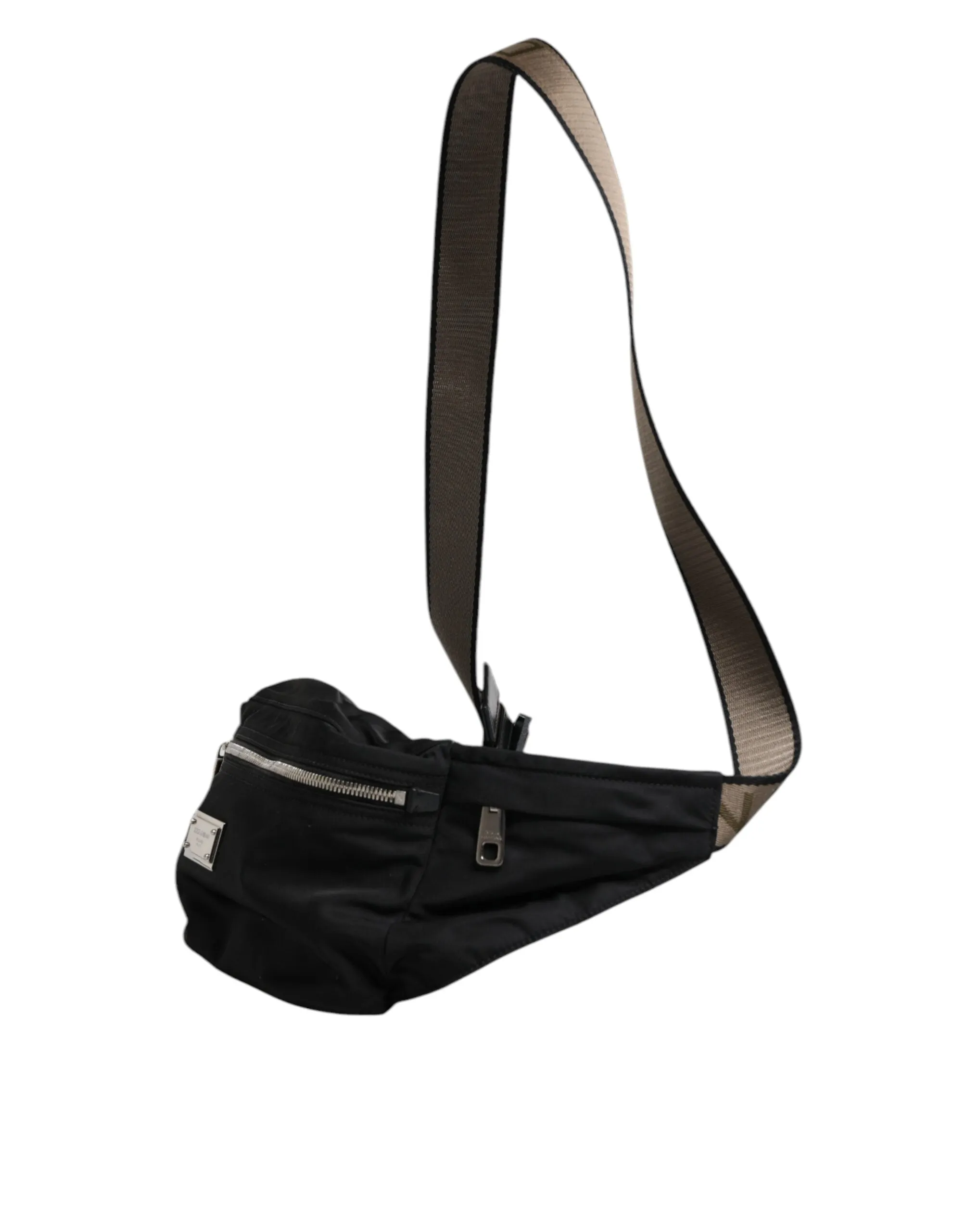 Black Nylon Logo Plaque Belt Waist Fanny Pack Bag