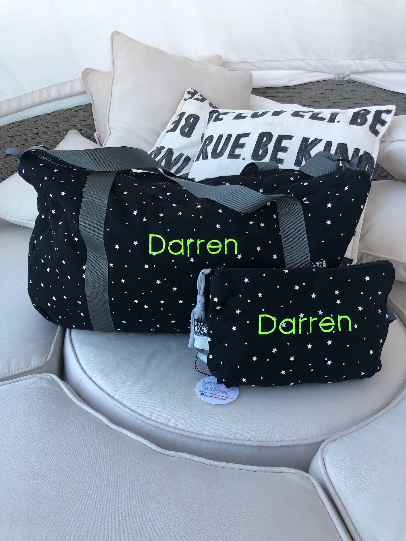 Black With White Stars Duffle Bag