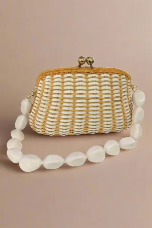 Blair Straw Bag in Honey and White