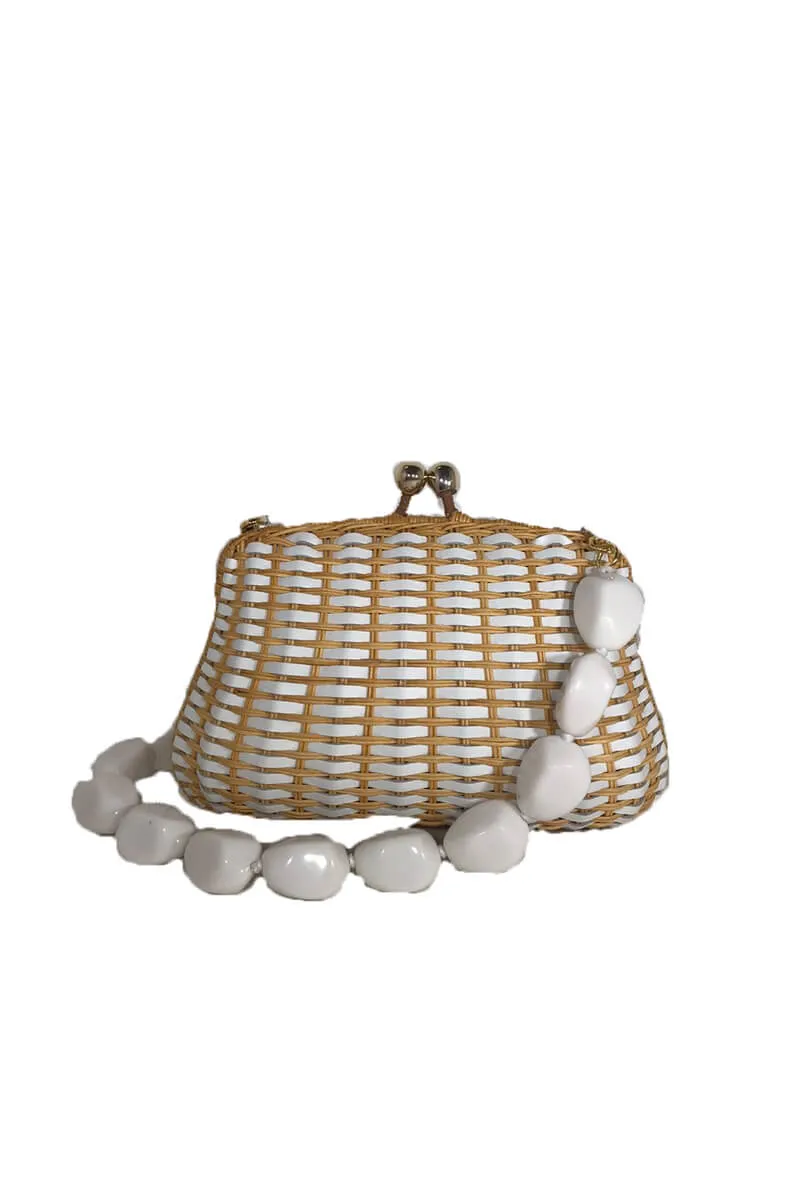 Blair Straw Bag in Honey and White