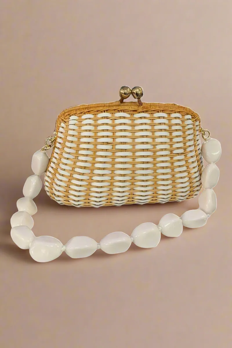 Blair Straw Bag in Honey and White