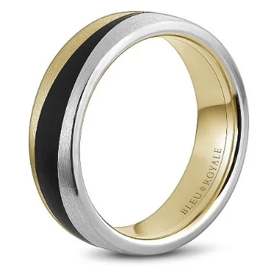 Bleu Royale (7mm) 14K Yellow and White Gold with Carbon Fiber Mens Band