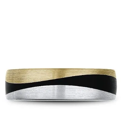 Bleu Royale (7mm) 14K Yellow and White Gold with Carbon Fiber Mens Band