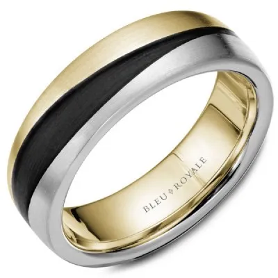 Bleu Royale (7mm) 14K Yellow and White Gold with Carbon Fiber Mens Band