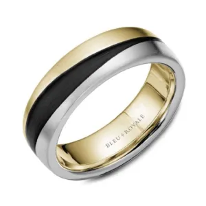 Bleu Royale (7mm) 14K Yellow and White Gold with Carbon Fiber Mens Band