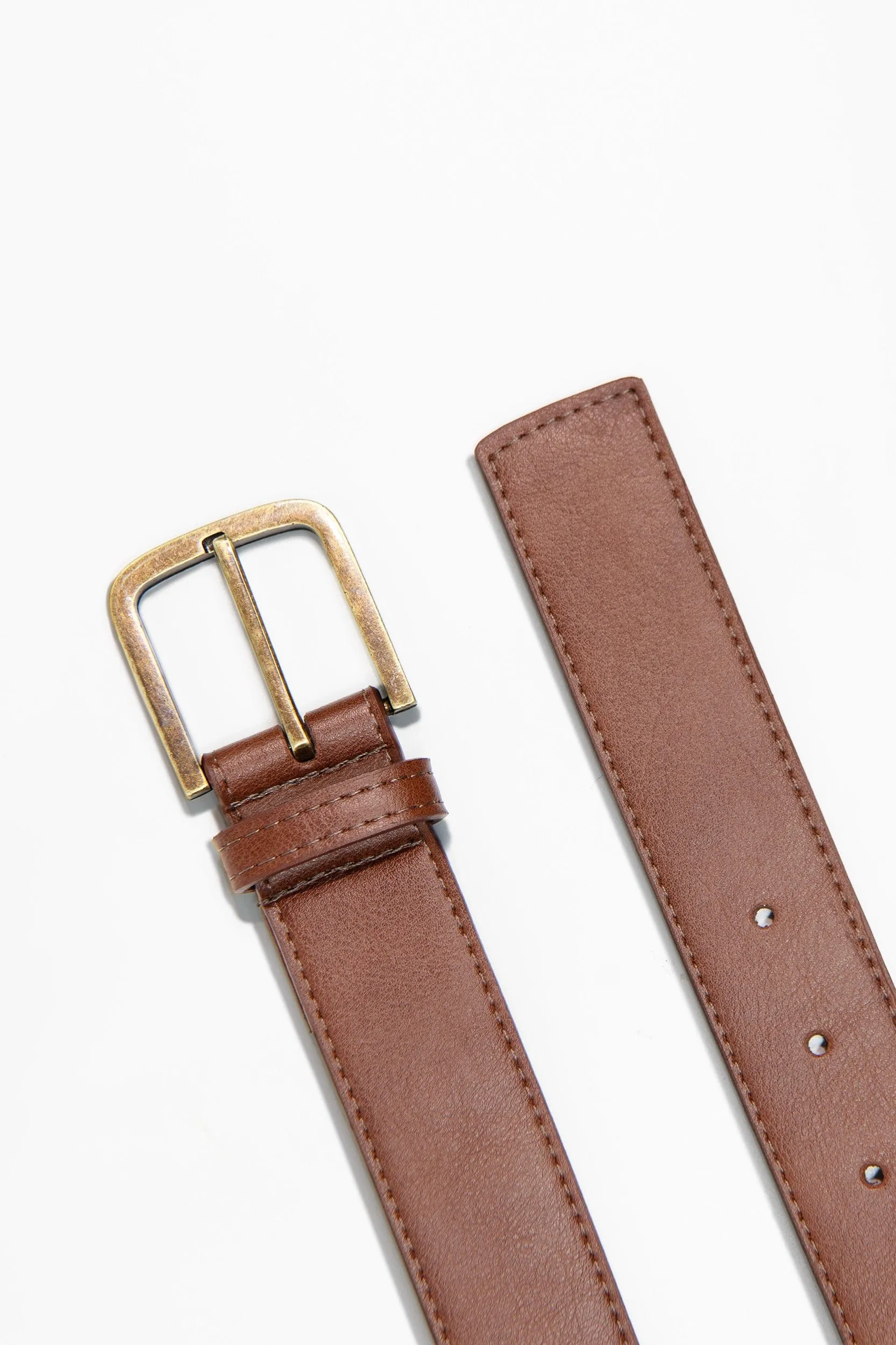 Bo Brass Buckle Vegan Belt | Chestnut
