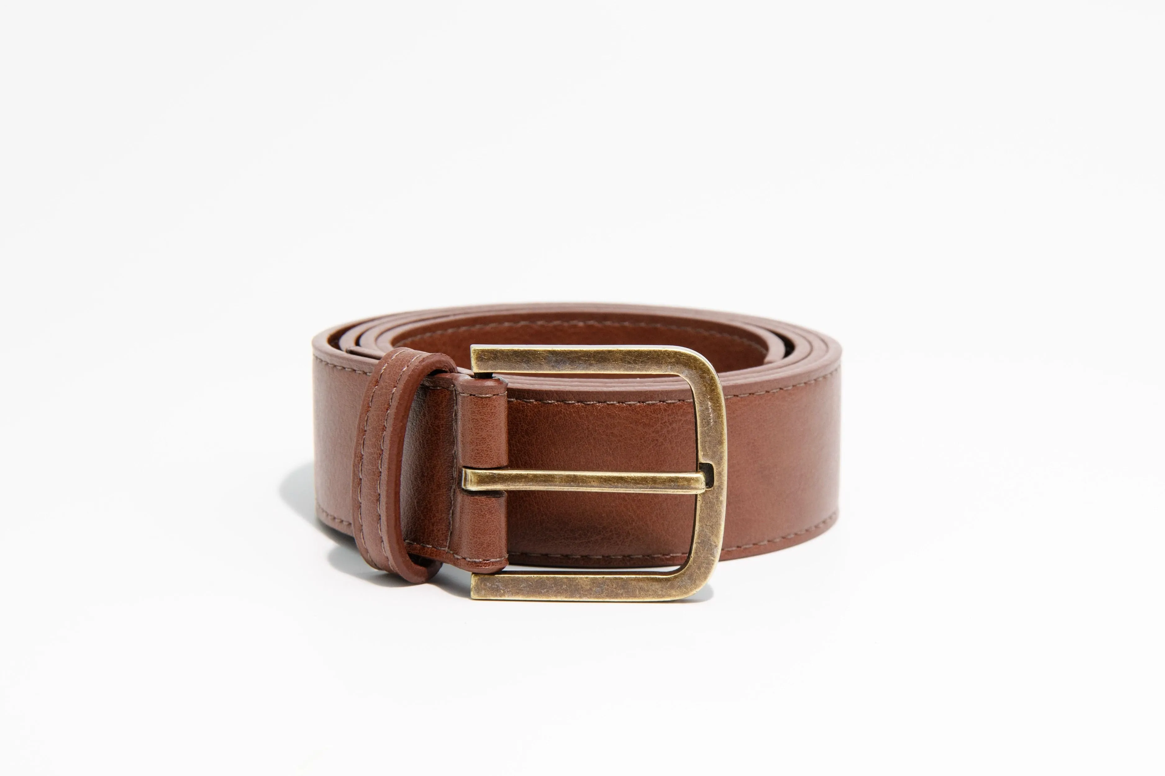 Bo Brass Buckle Vegan Belt | Chestnut