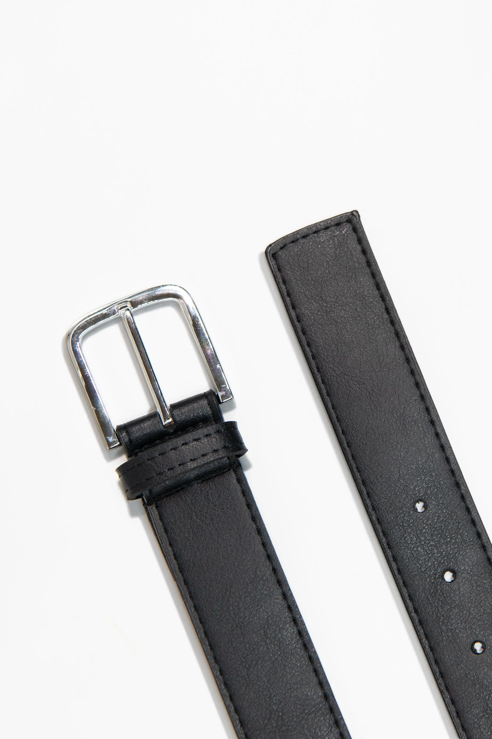 Bo Silver Buckle Vegan Belt | Black