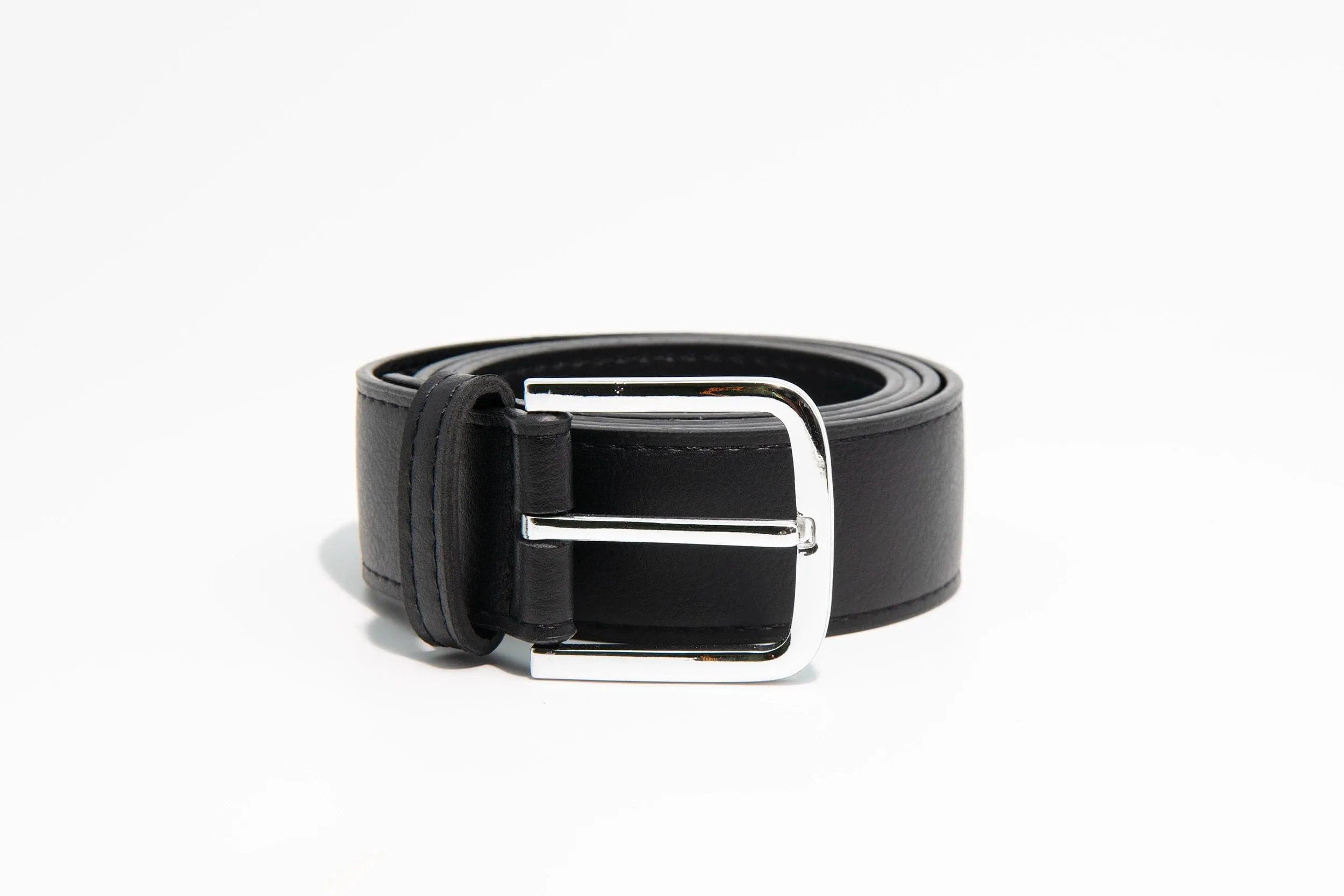 Bo Silver Buckle Vegan Belt | Black