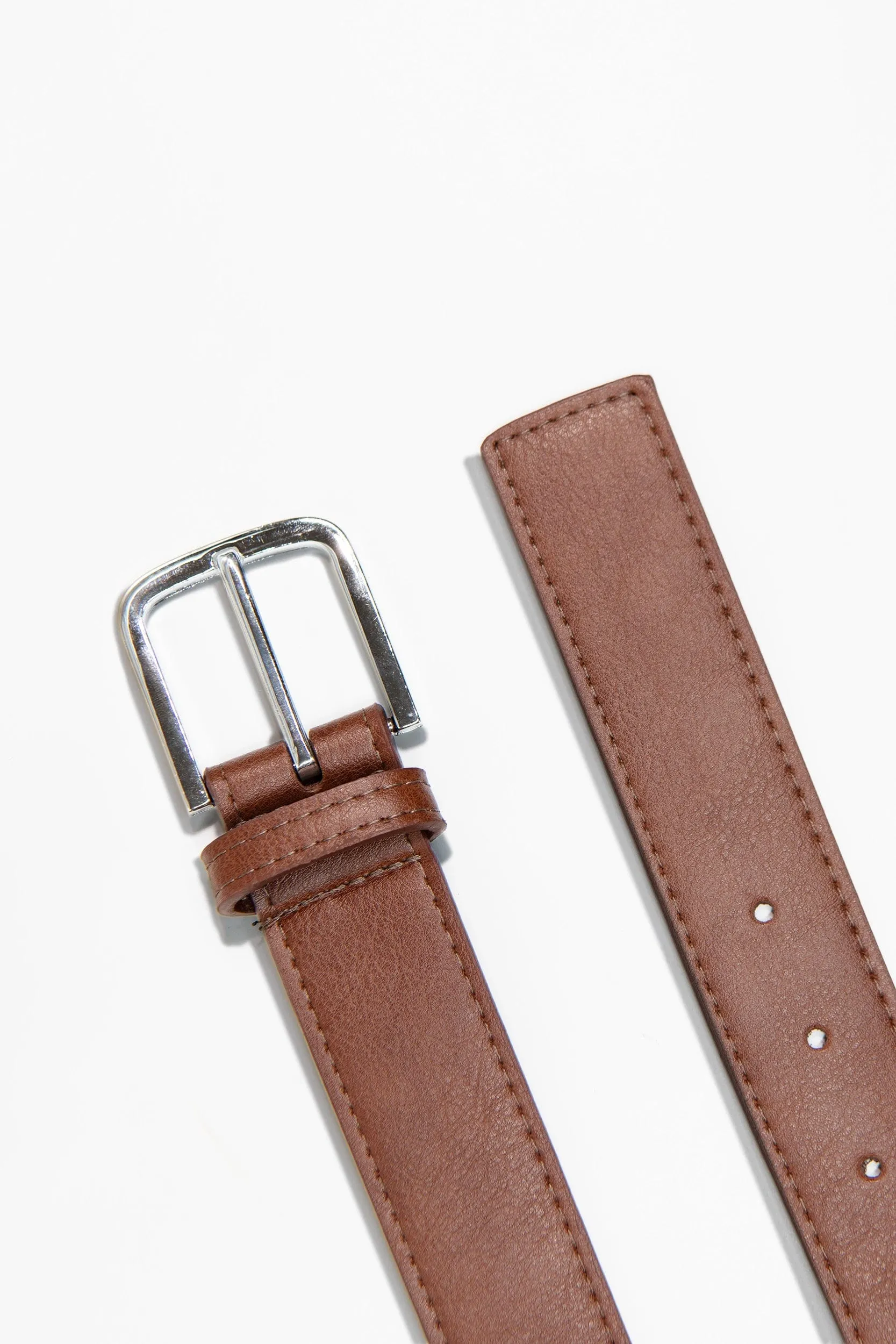 Bo Silver Buckle Vegan Belt | Chestnut