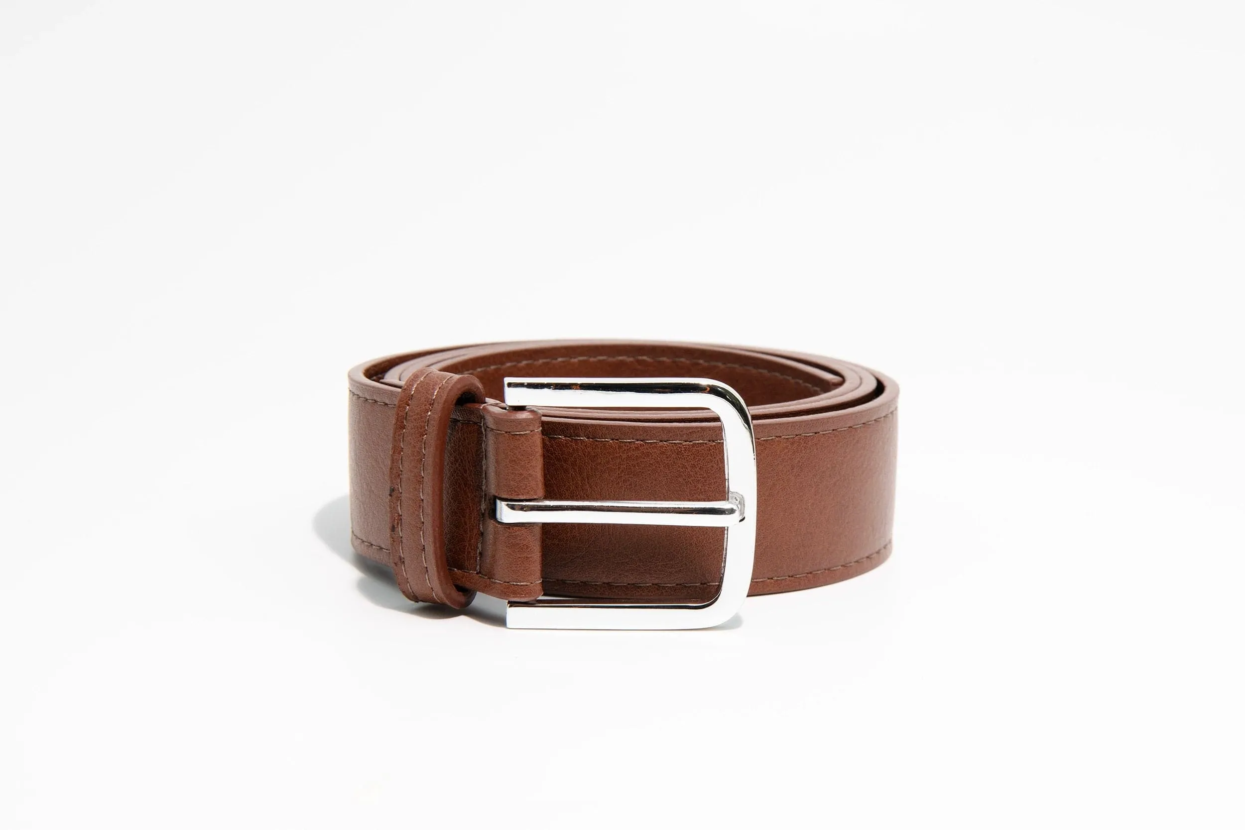 Bo Silver Buckle Vegan Belt | Chestnut