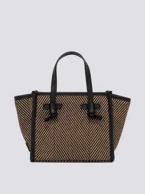 Borsa a mano Miss Marcella in tessuto spiga nero marrone