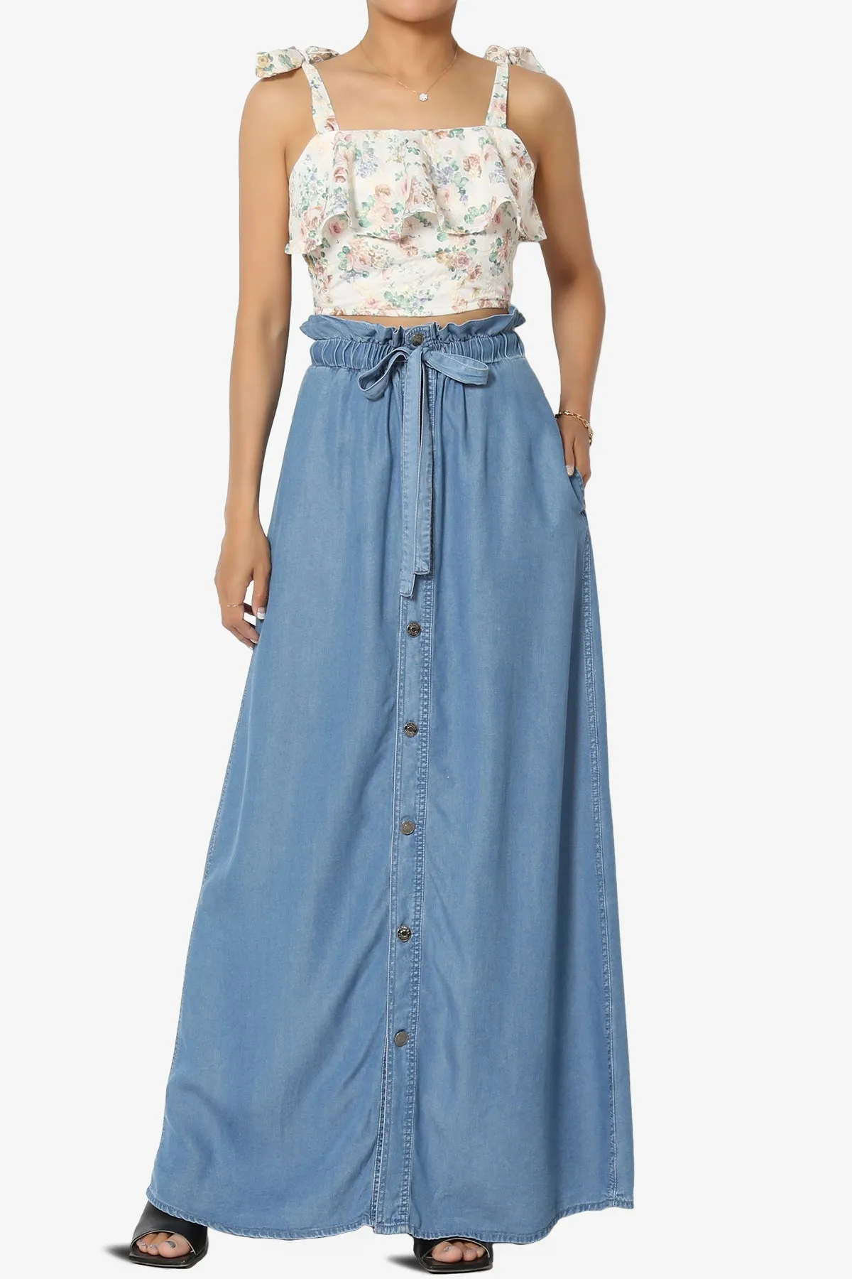 Brigitte Chambray Button Front Maxi Skirt