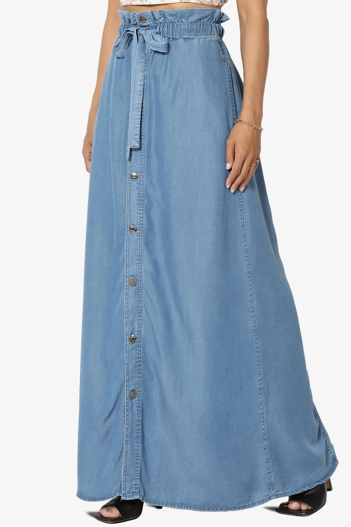 Brigitte Chambray Button Front Maxi Skirt