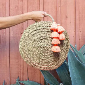 Brunna Luna Bag - Round Straw Tote Bag with Pink Tassels