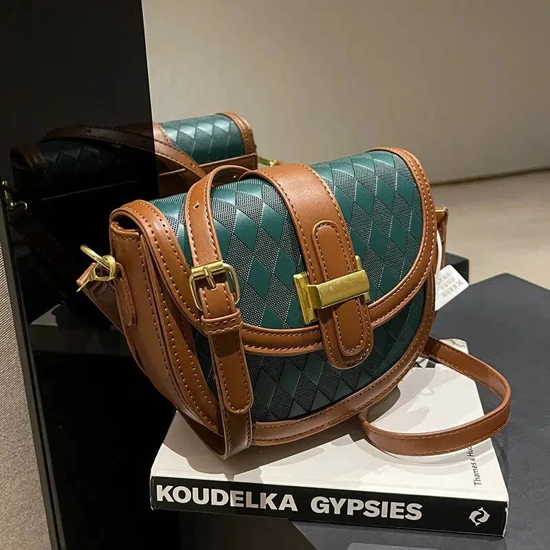 Buckle Woven Pattern Crossbody Bag