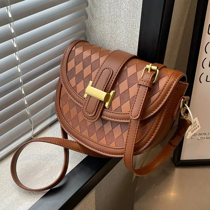 Buckle Woven Pattern Crossbody Bag