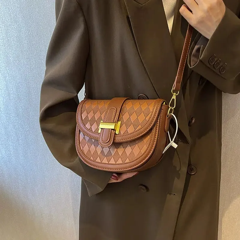 Buckle Woven Pattern Crossbody Bag