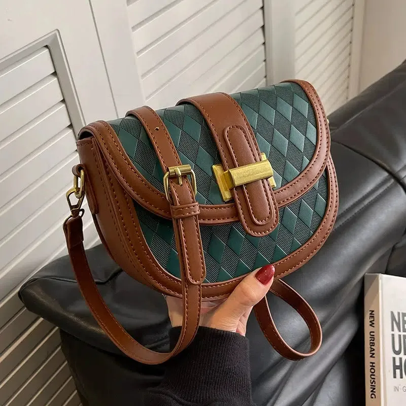 Buckle Woven Pattern Crossbody Bag
