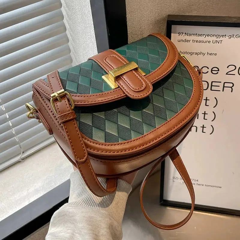 Buckle Woven Pattern Crossbody Bag