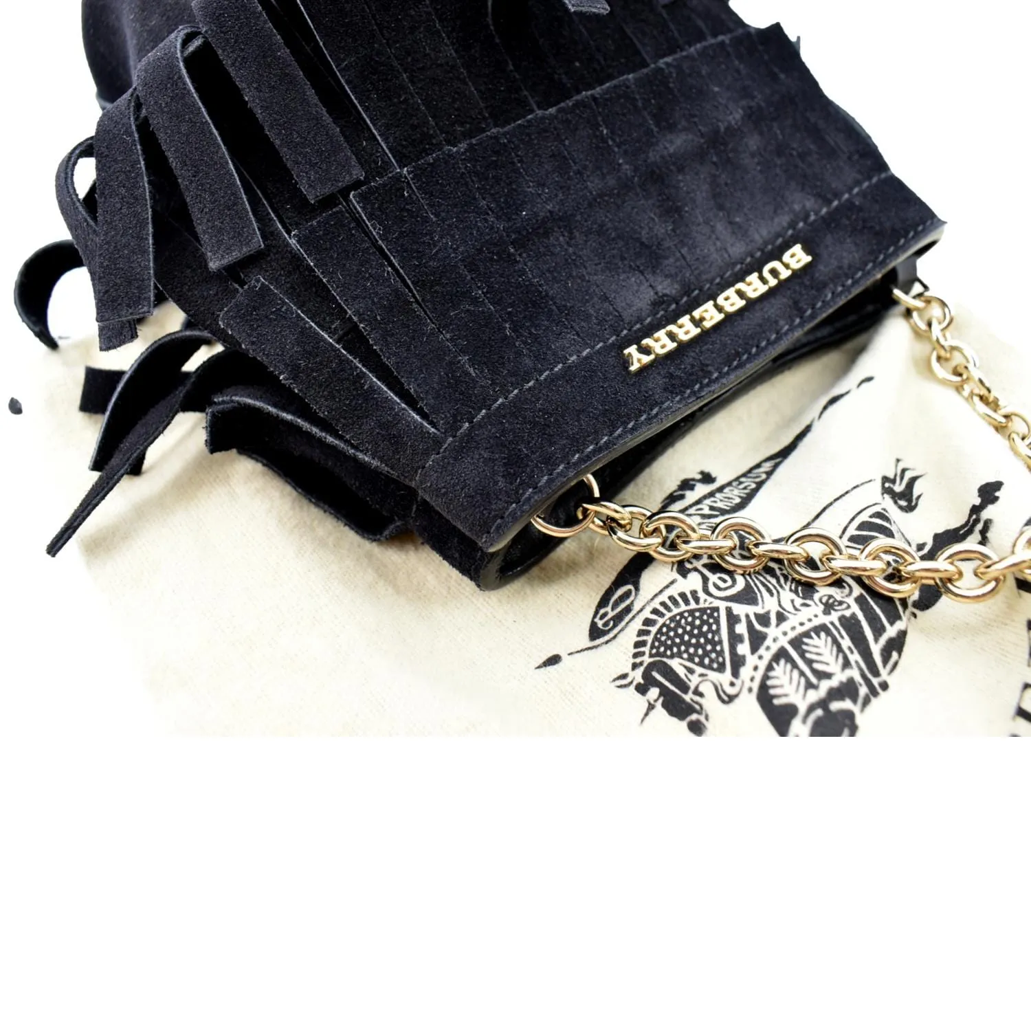 BURBERRY Mini Fringe Suede Crossbody Bucket Bag Black