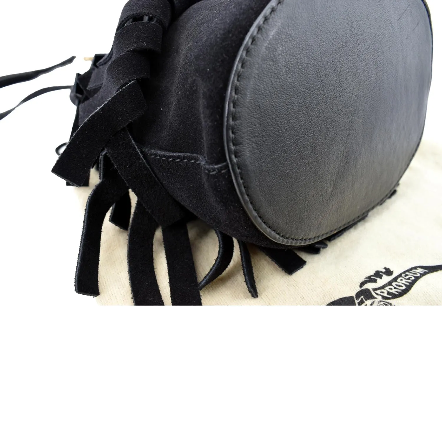 BURBERRY Mini Fringe Suede Crossbody Bucket Bag Black