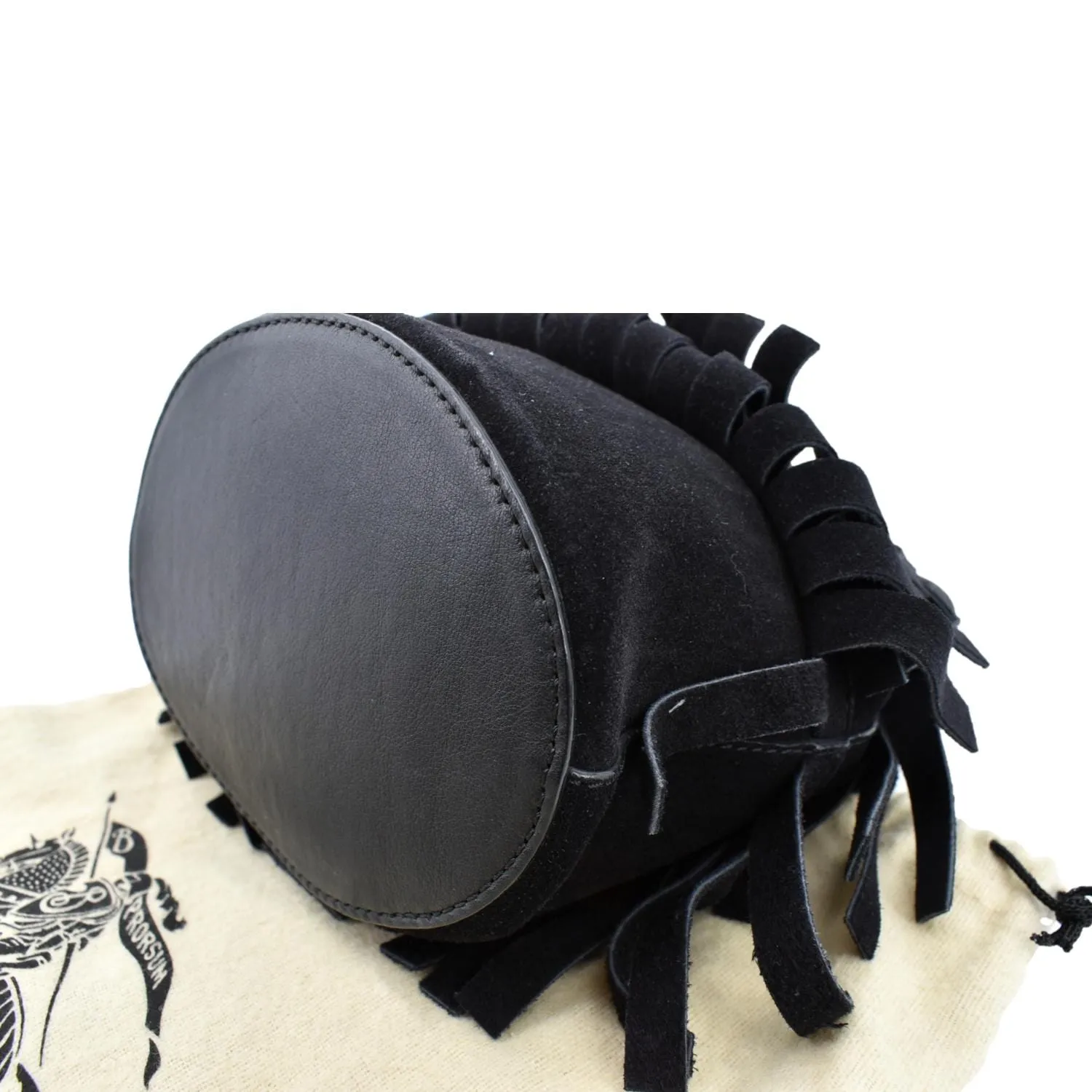 BURBERRY Mini Fringe Suede Crossbody Bucket Bag Black