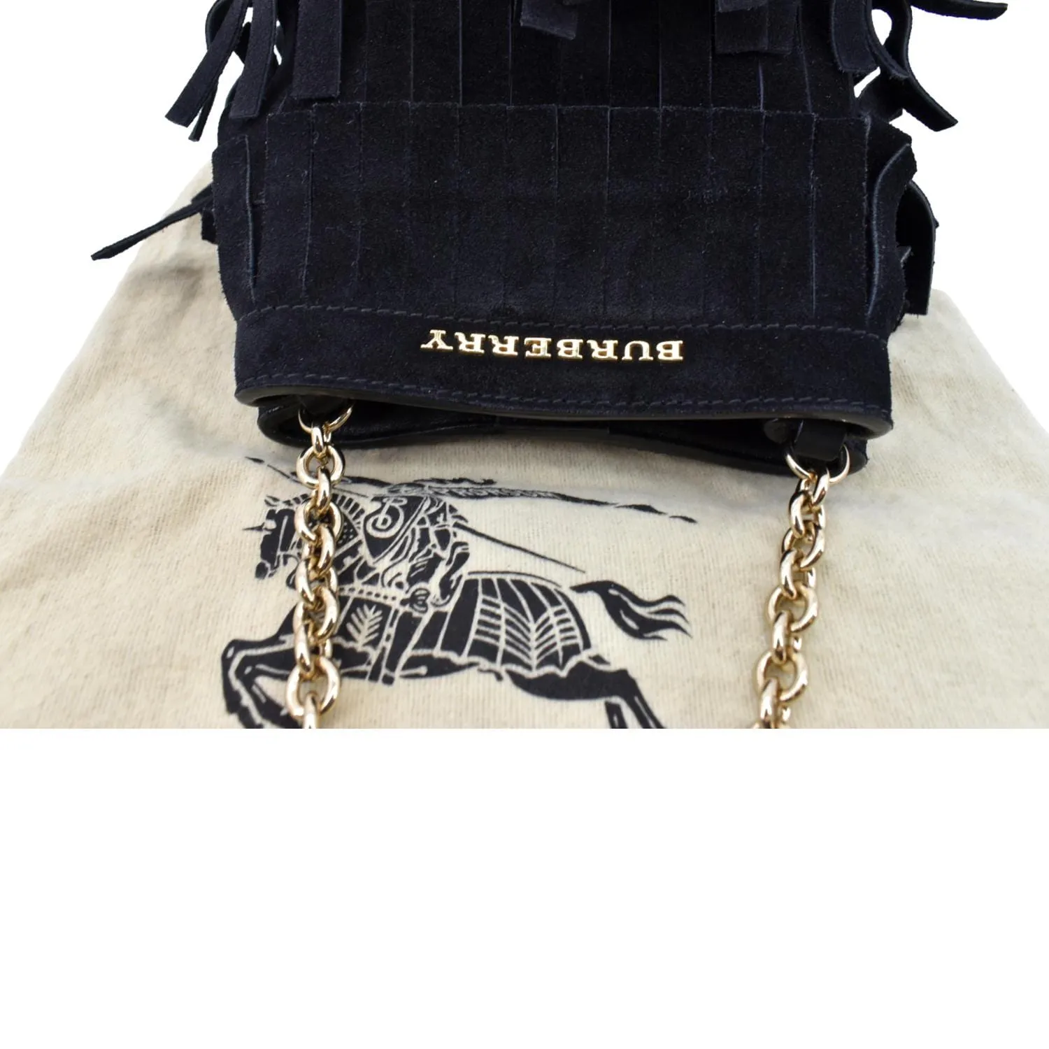 BURBERRY Mini Fringe Suede Crossbody Bucket Bag Black