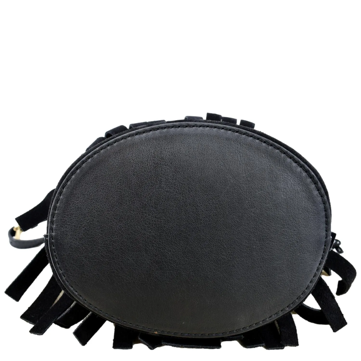 BURBERRY Mini Fringe Suede Crossbody Bucket Bag Black