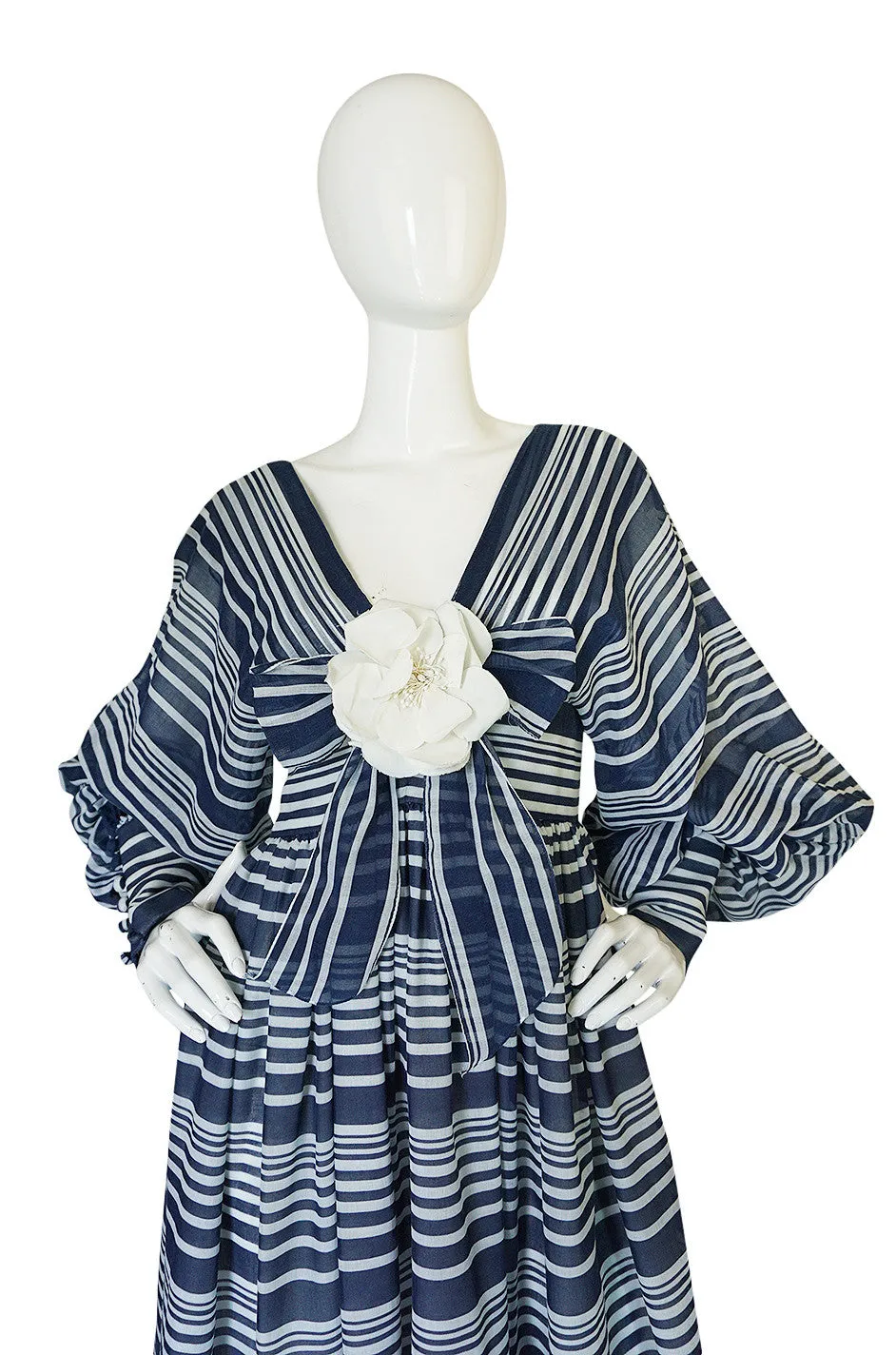 c1972 Geoffrey Beene Plunging Striped Summer Dress