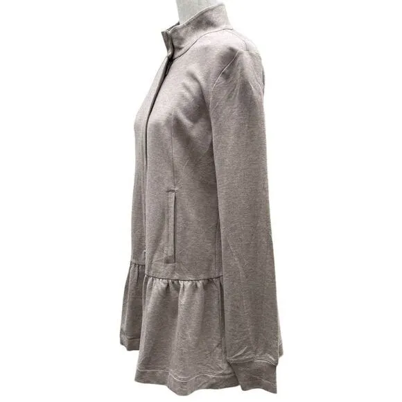 Cabi 3543 Weekend Topper French Terry Peplum Zip Jacket Fossil Tan Womens Small