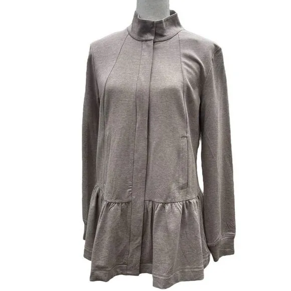 Cabi 3543 Weekend Topper French Terry Peplum Zip Jacket Fossil Tan Womens Small